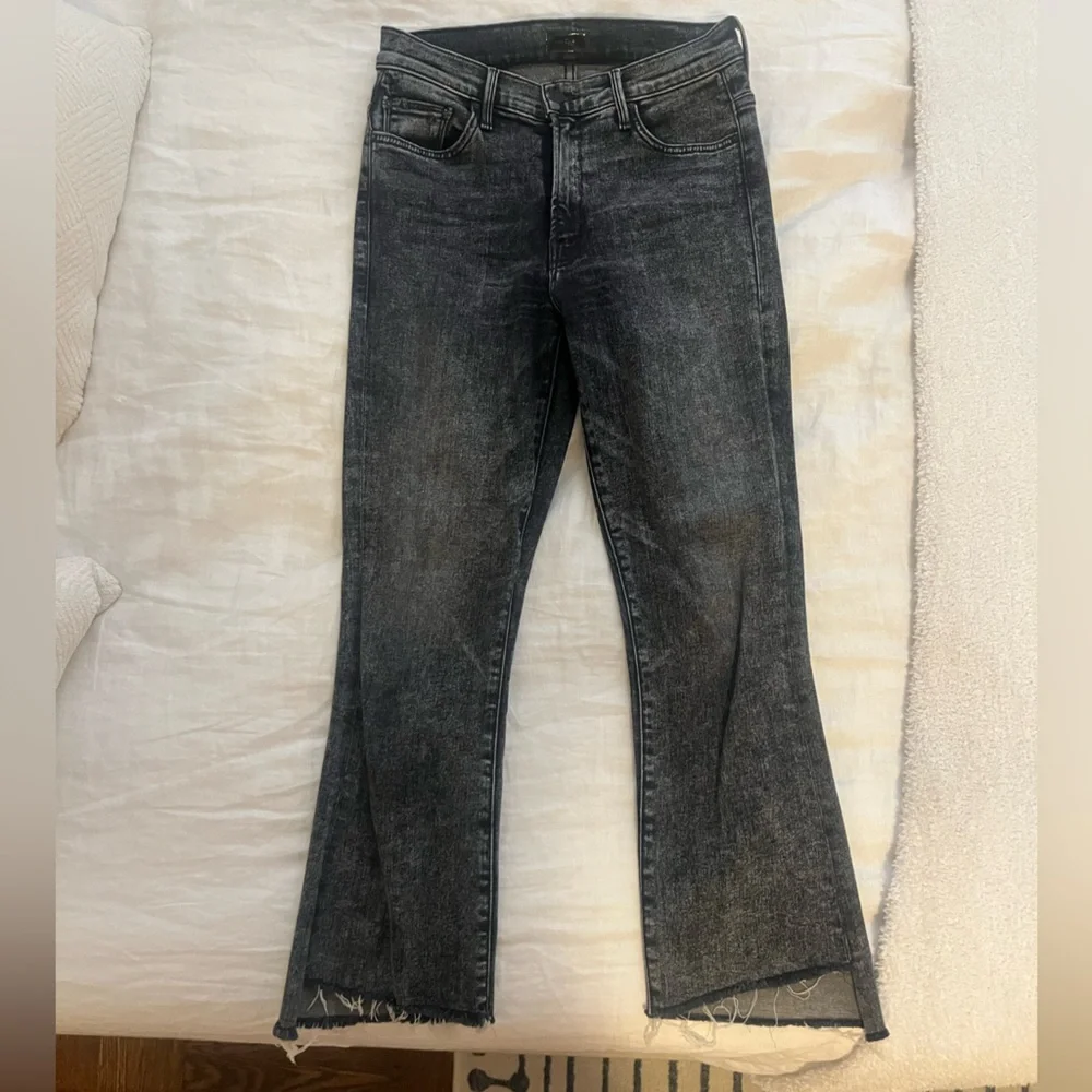 MOTHER The Insider High Rise Crop Step Fray Bootcut Jeans in Train Stops, sz 26